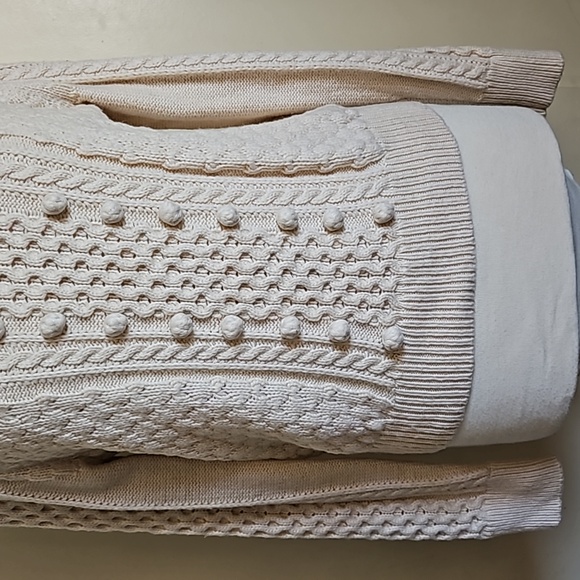 J.Crew Cream Lambswool Blend Sweater Popcorn Cable Knit Size Medium - Picture 3 of 13